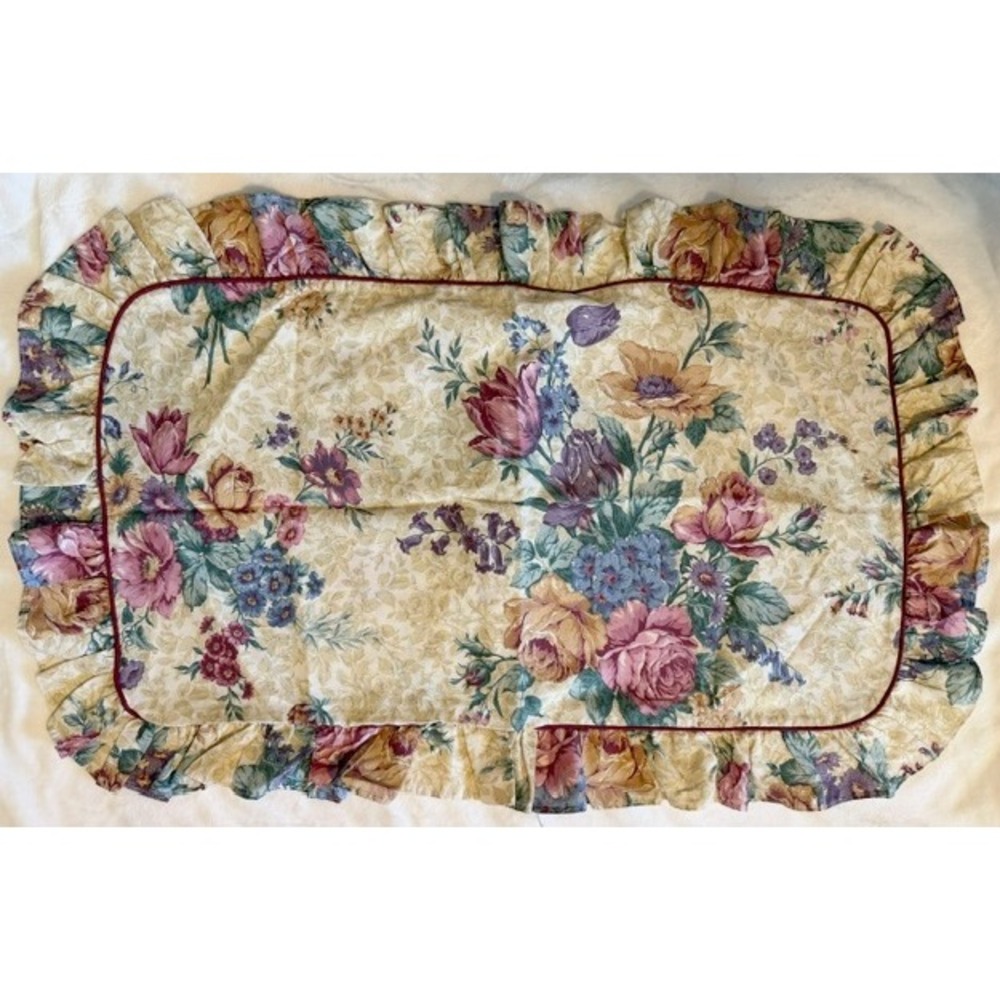 Pair of Floral Ruffled Pillow Shams Cottagecore Farmhouse, Dan River